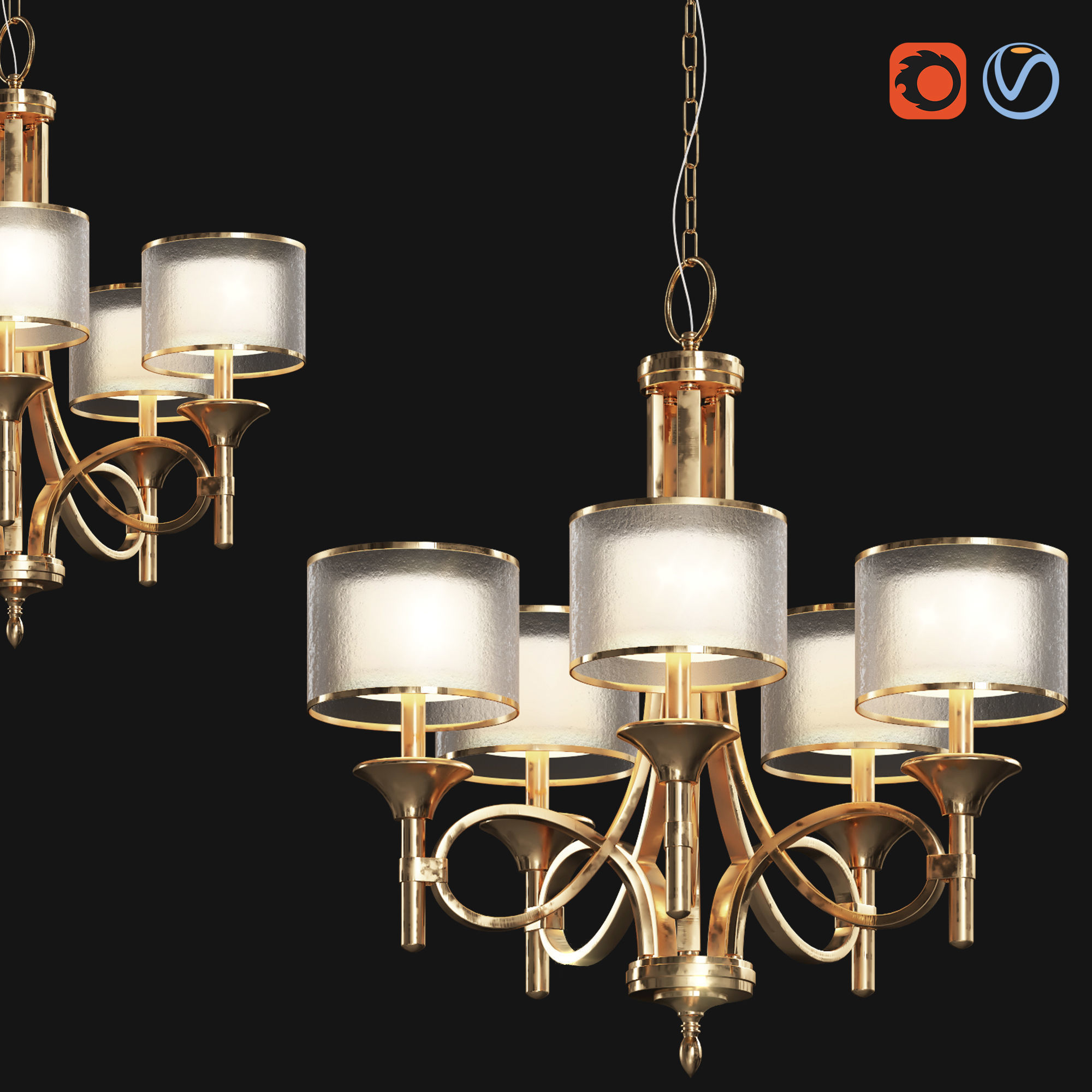 light-17 gold chandelier with four lamps 3D model_2