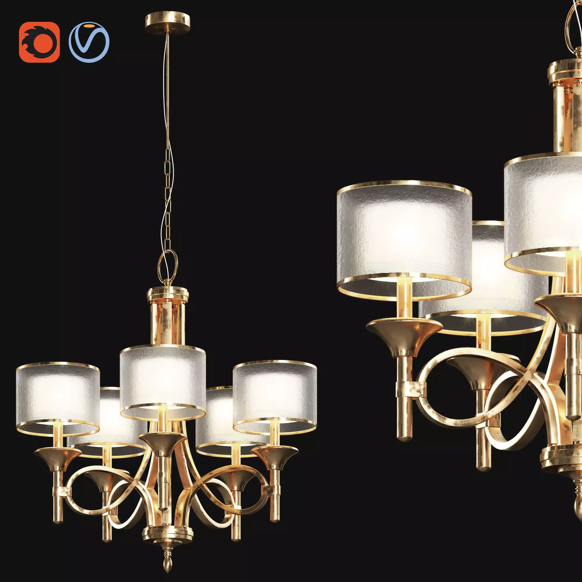 light-17 gold chandelier with four lamps 3D model_0