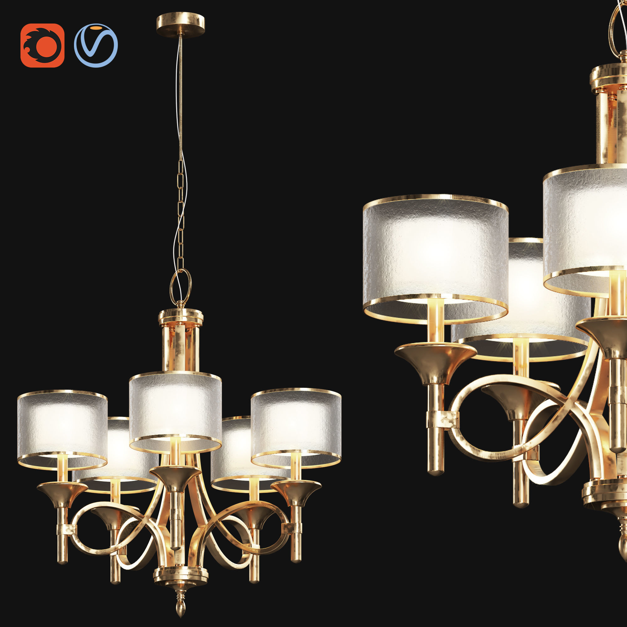light-17 gold chandelier with four lamps 3D model_1