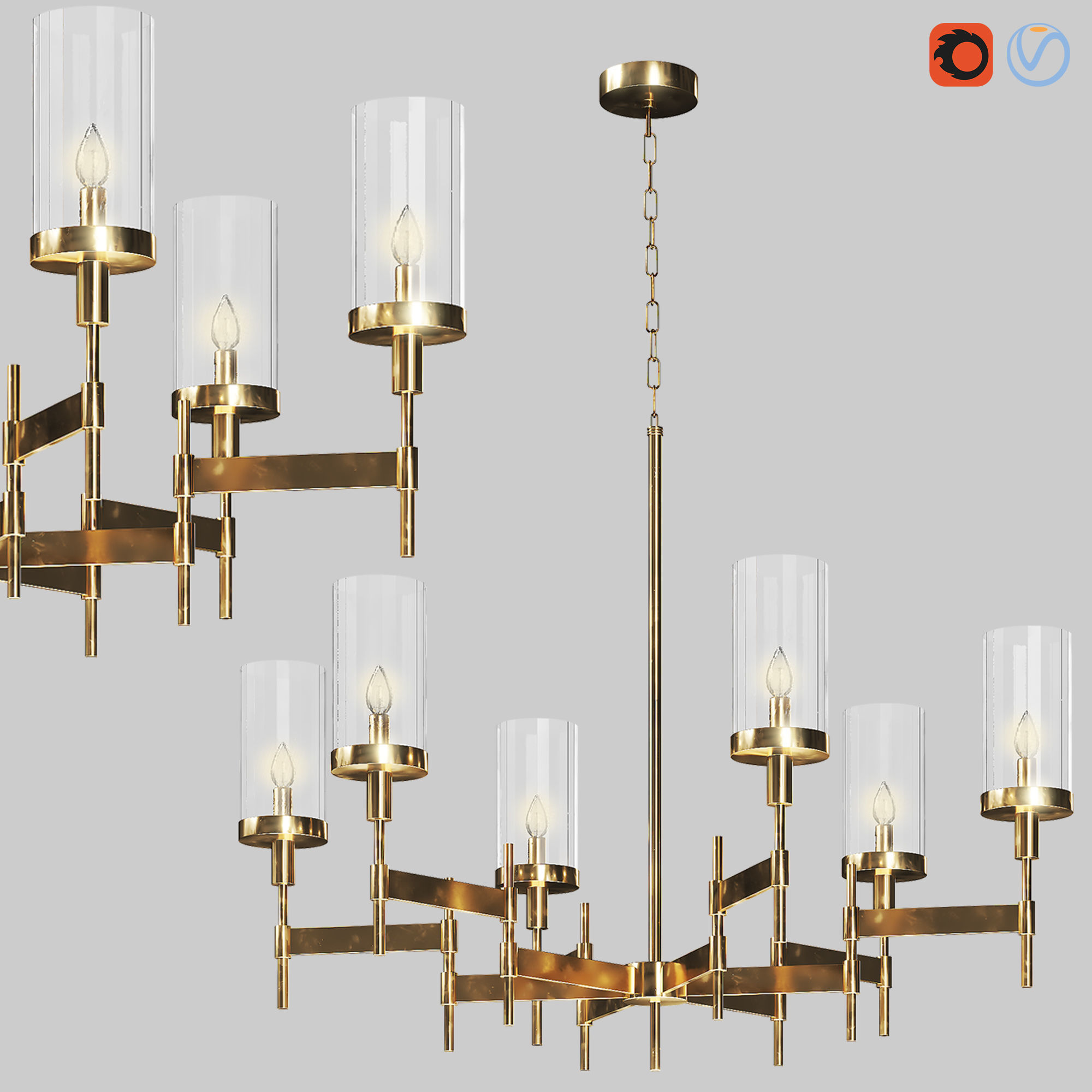 light-19 brass chandelier with four glass candle holders 3D model_1