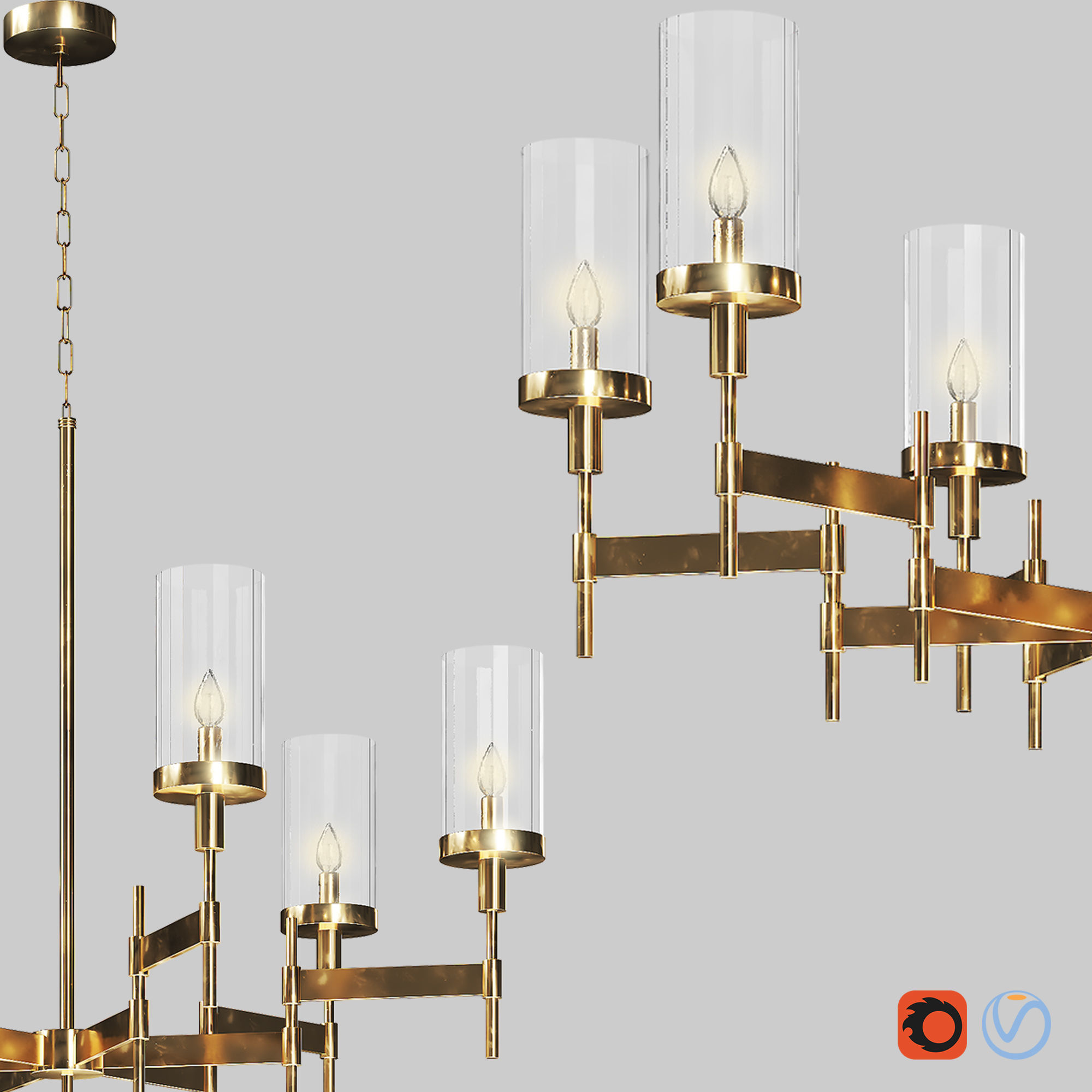 light-19 brass chandelier with four glass candle holders 3D model_2
