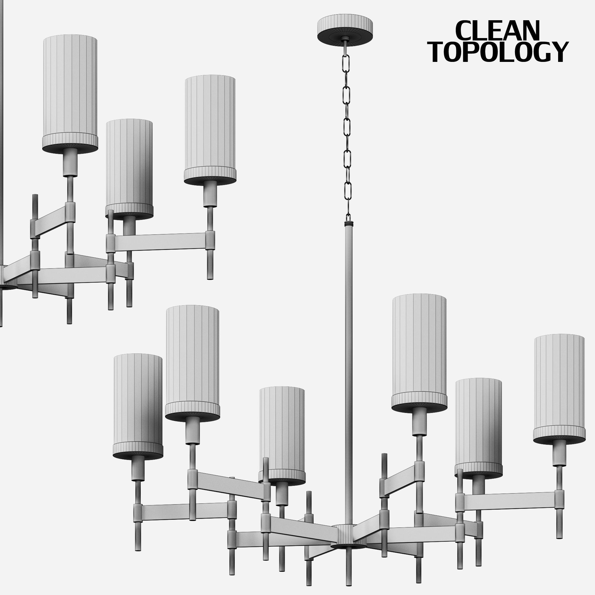 light-19 brass chandelier with four glass candle holders 3D model_3