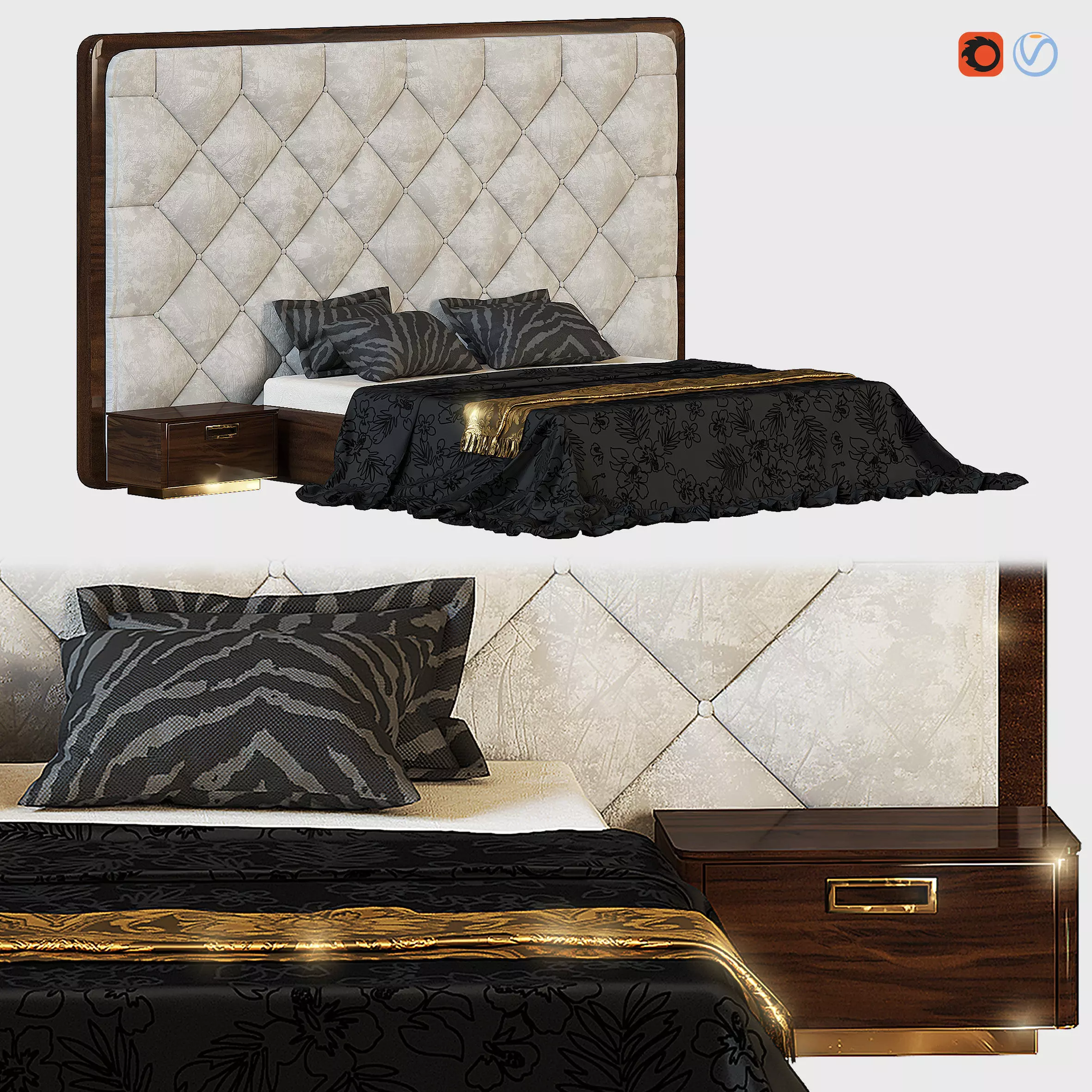 bed-set-06 king size bed with headboard and footboard 3D model