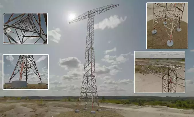 Transmission Tower 32 Meter Rusty Version Low-poly 3D model Transmission Tower 32 Meter Rusty Version Low-poly 3D model