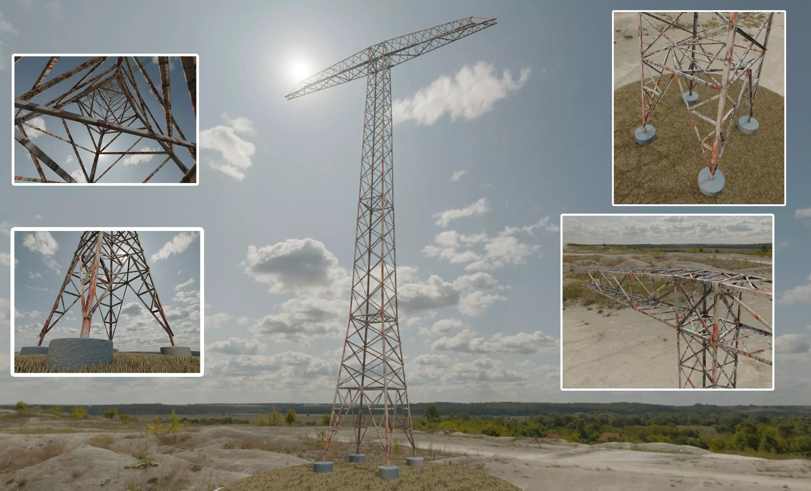 Transmission Tower 32 Meter Rusty Version Low-poly 3D model_0