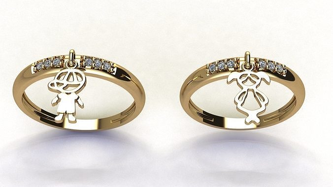Boy and Girl Diamond Ring 3d model 3D print model