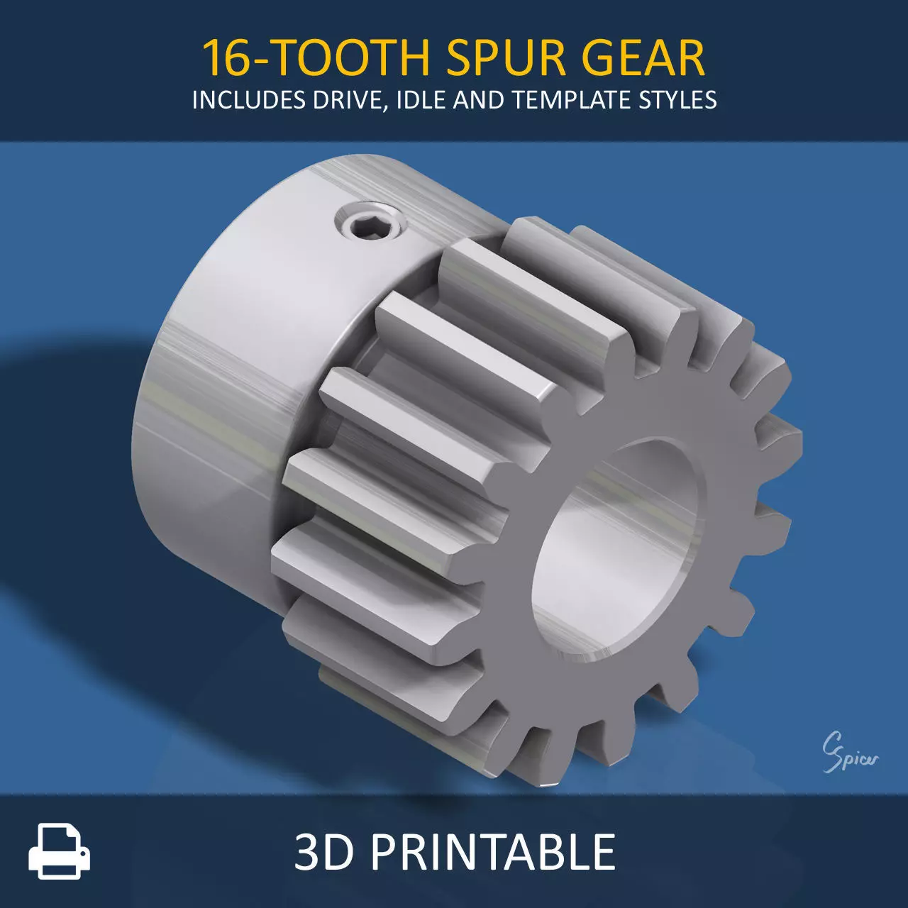 16-Tooth Spur Gear Free 3D print model_0