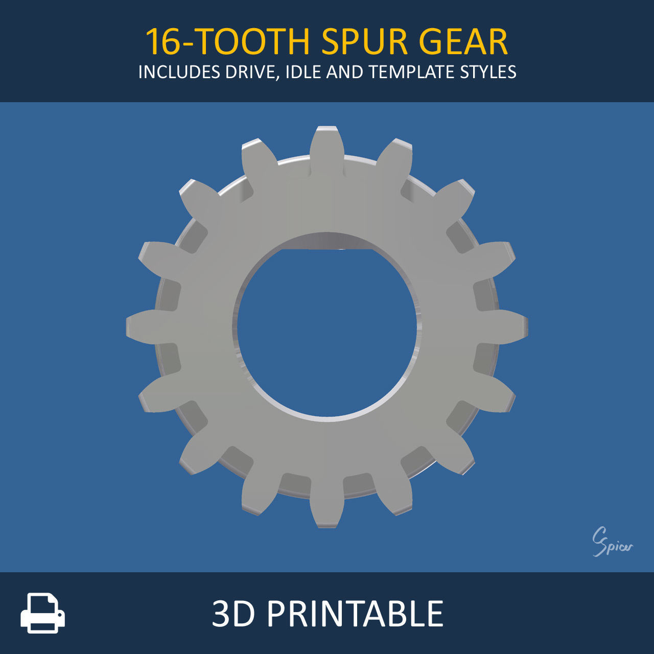 16-Tooth Spur Gear Free 3D print model_2