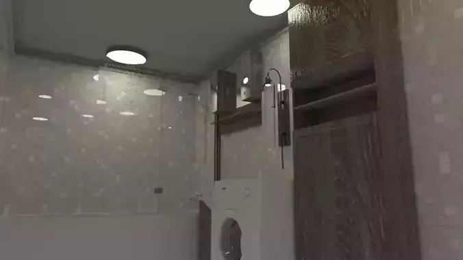 Interer bathroom with washing machine