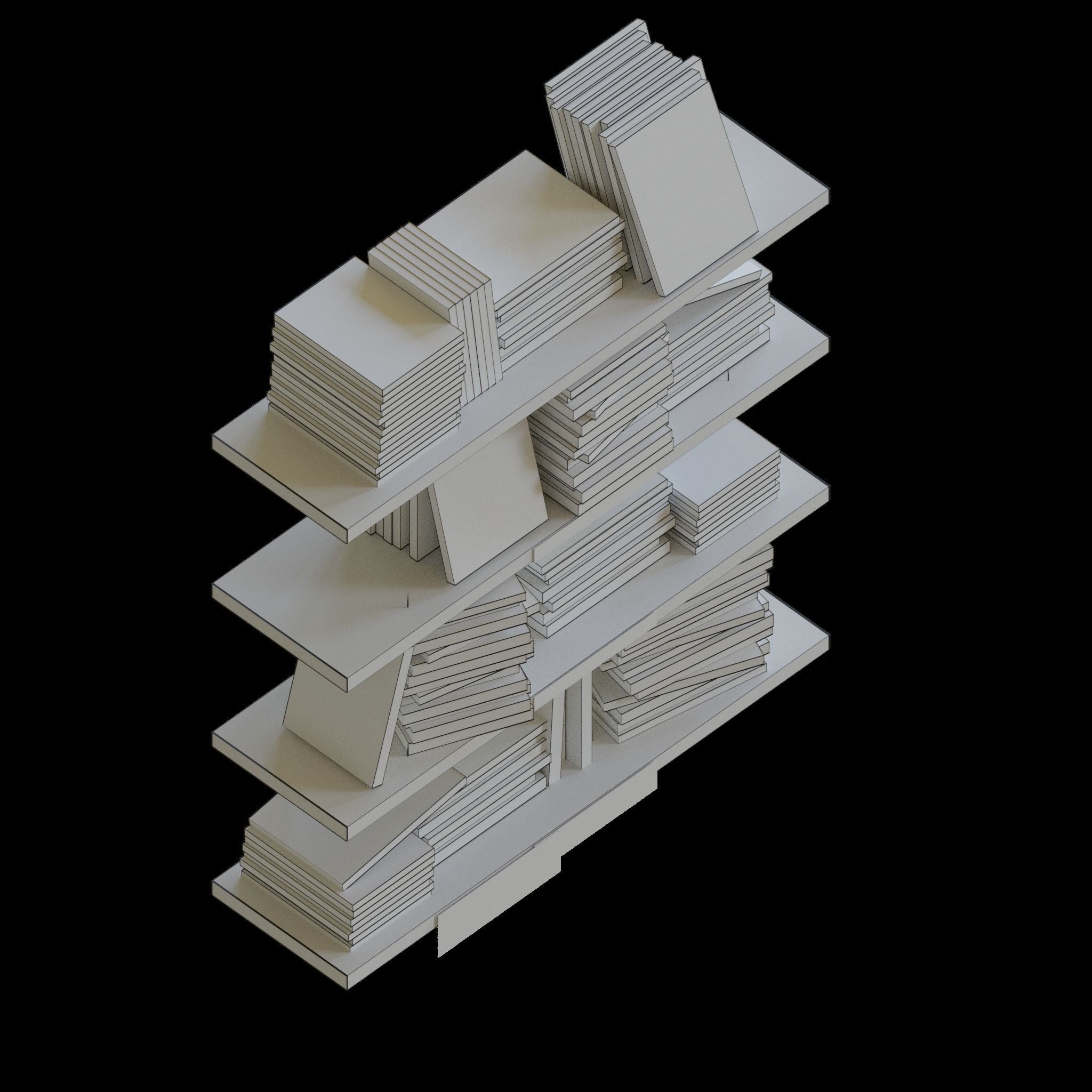 Bookshelf stack of books on shelf Low-poly 3D model_4