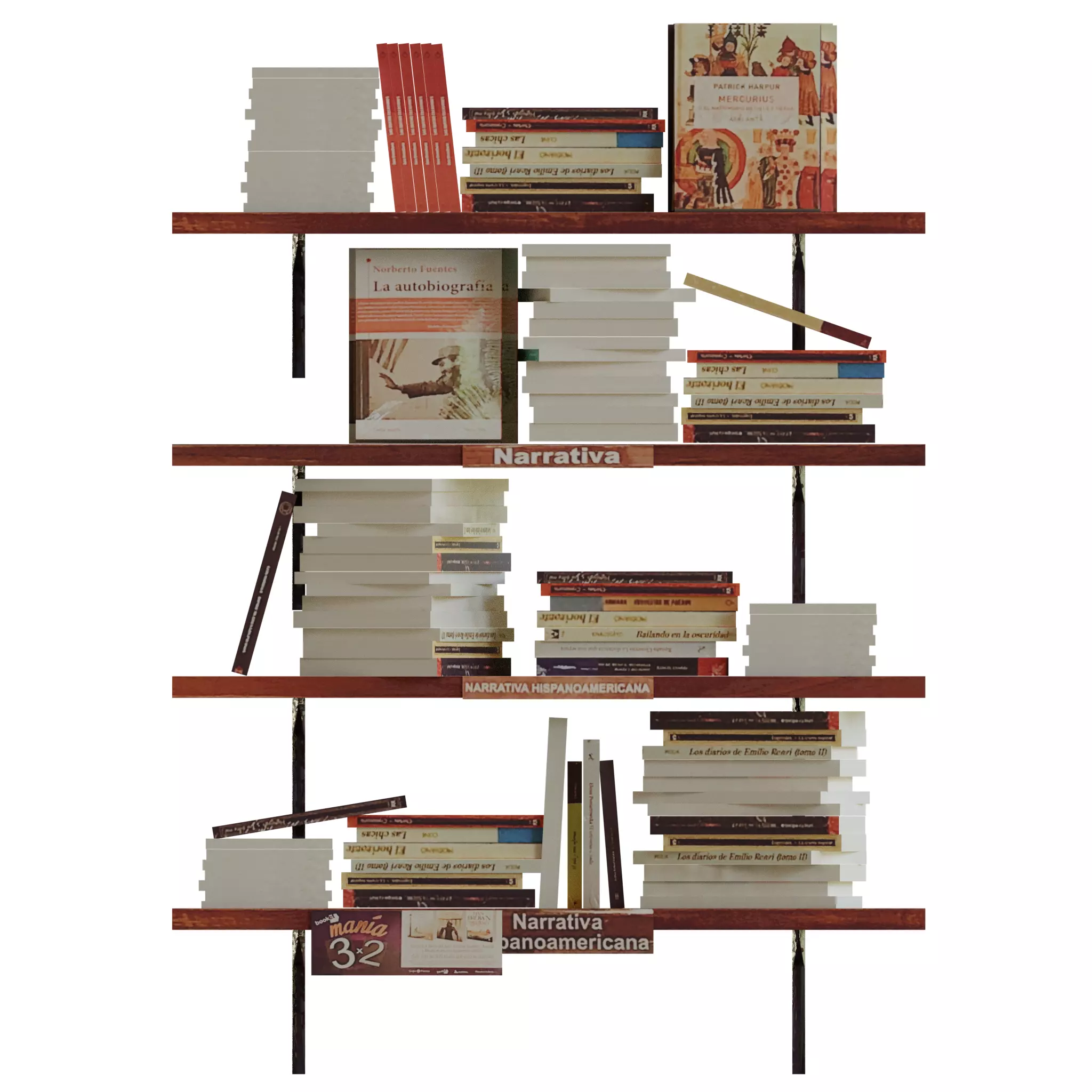 Bookshelf stack of books on shelf Low-poly 3D model_0