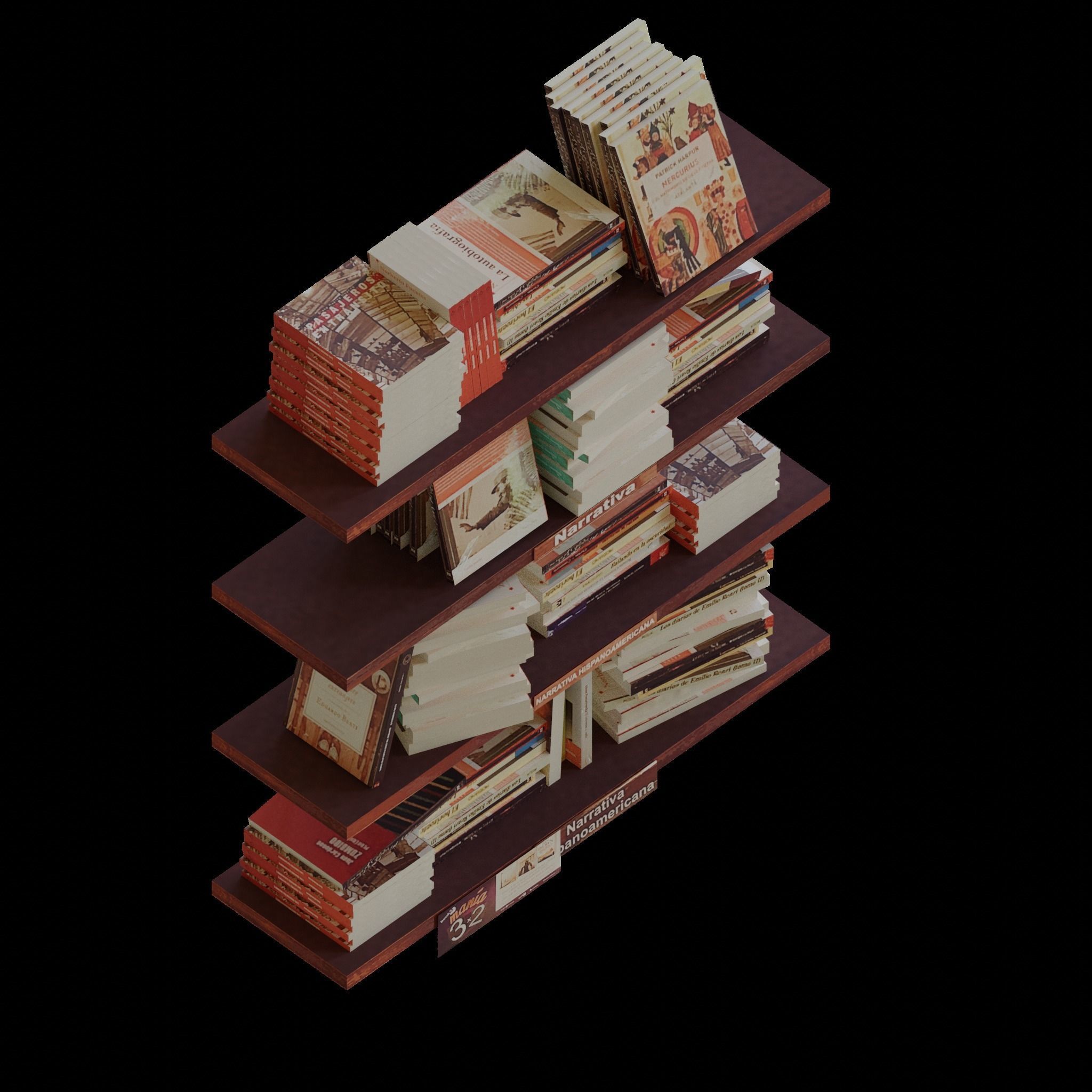 Bookshelf stack of books on shelf Low-poly 3D model_3