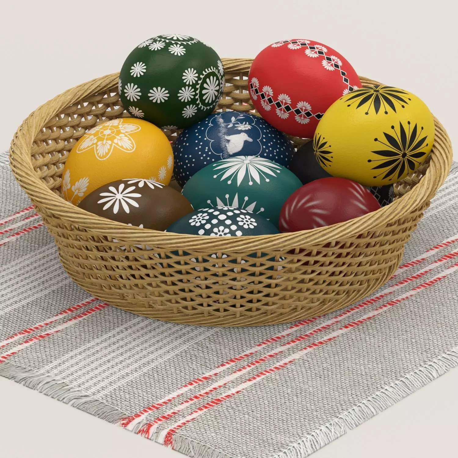 Easter eggs and basket 3D model