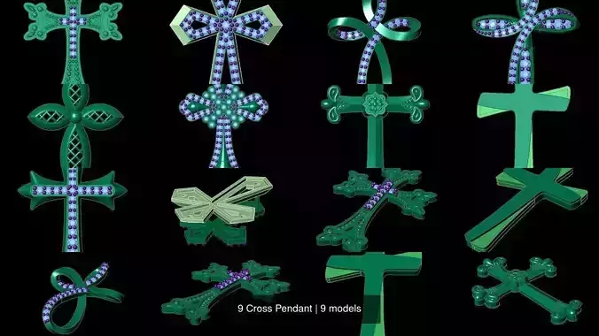 9 Cross Pendant 3D Model Collection