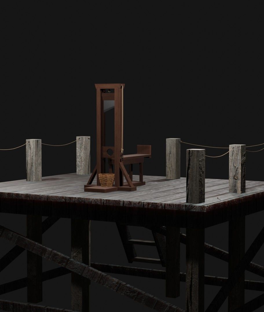 Guillotine wooden dock with chair Free 3D model_3