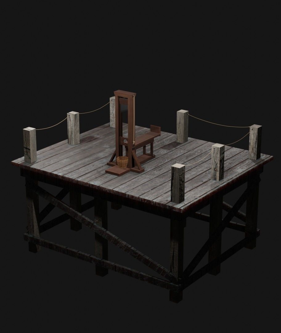 Guillotine wooden dock with chair Free 3D model_4