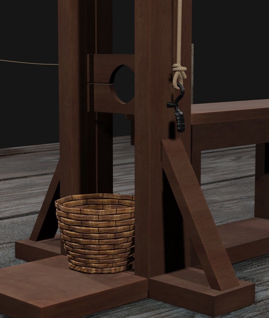 Guillotine wooden dock with chair Free 3D model_2