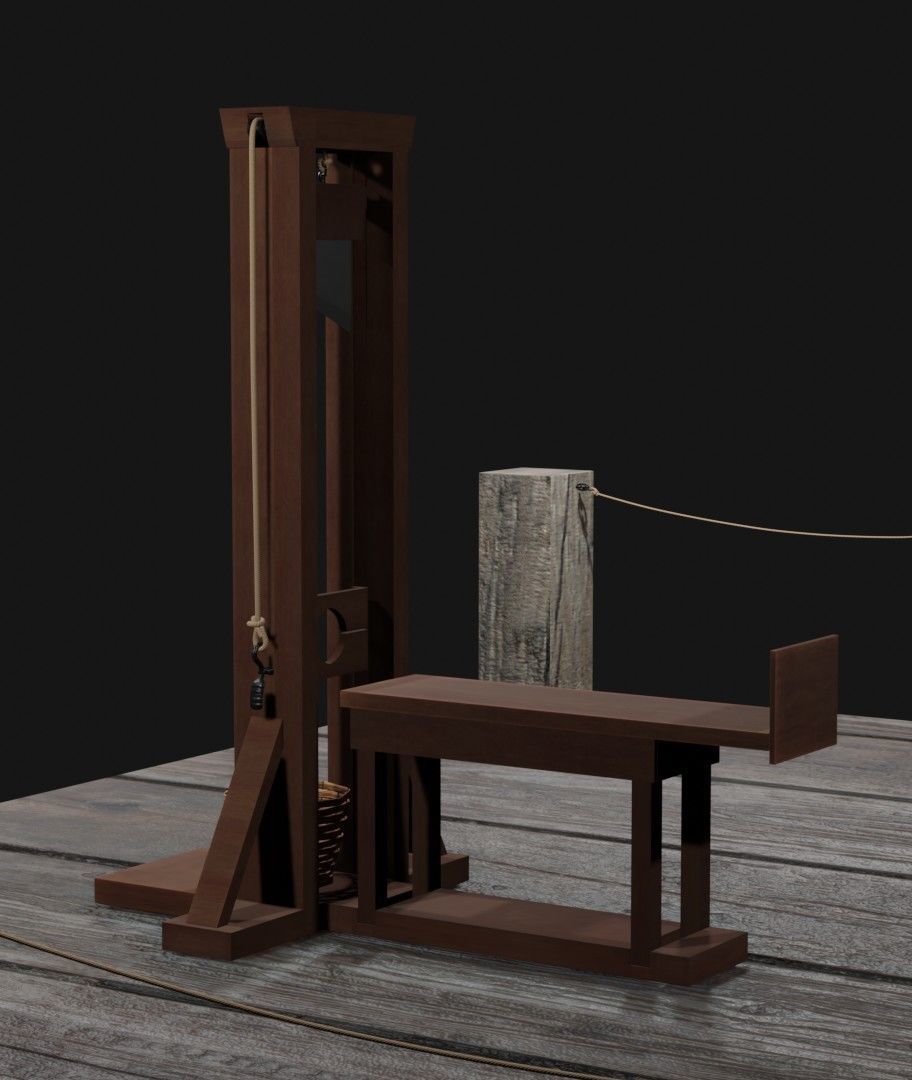 Guillotine wooden dock with chair Free 3D model_1