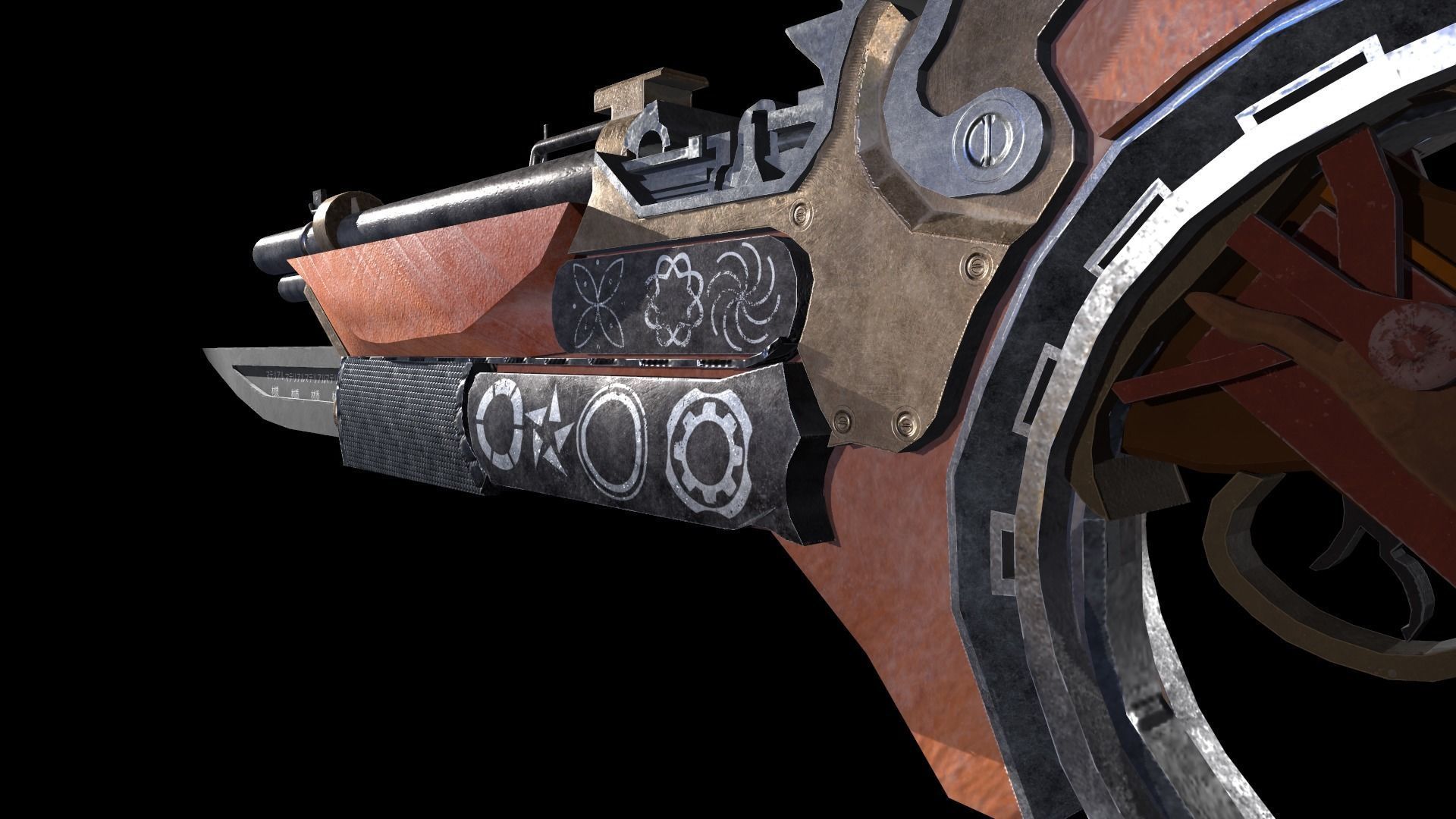 Gun With Sword Low-poly 3D model_5