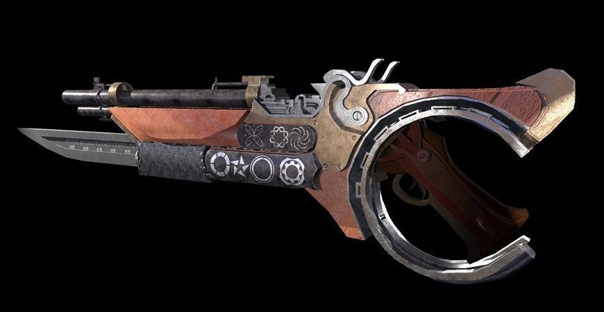 Gun With Sword Low-poly 3D model_3