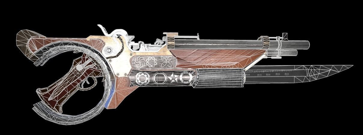 Gun With Sword Low-poly 3D model_8