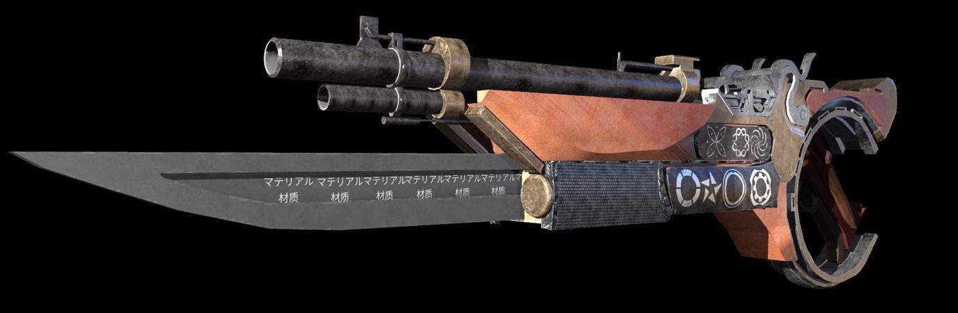 Gun With Sword Low-poly 3D model_6