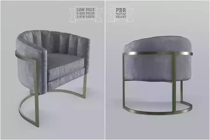 Modern Velvet Barrel Chair Low poly PBR