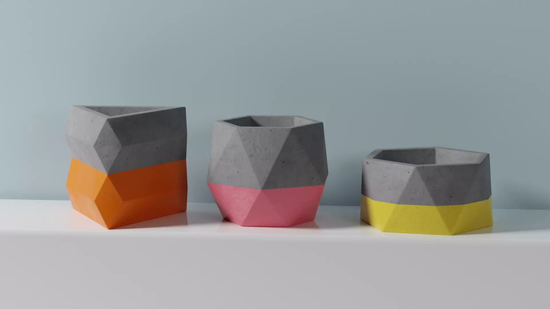 Painted Concrete Plant Pots Free low-poly 3D model