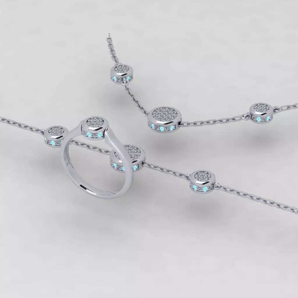 Pandora aquamarine and diamond bracelet 3D print model_0