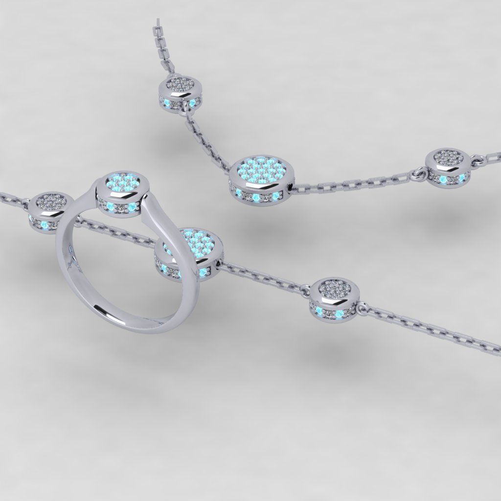 Pandora aquamarine and diamond bracelet 3D print model_2