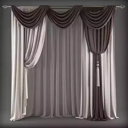 Curtain with drapes Low-poly 3D model