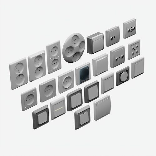 Realistic power sockets and switches 3D model