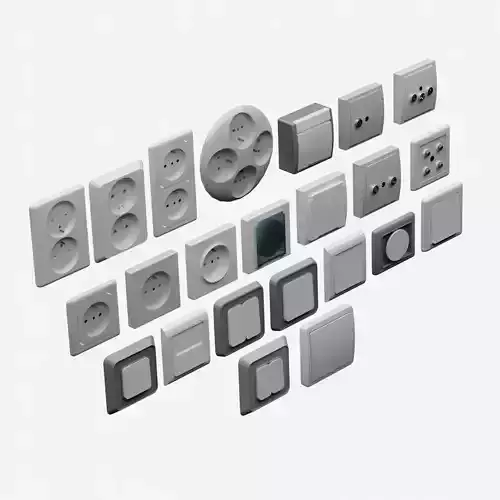 Realistic power sockets and switches 3D model