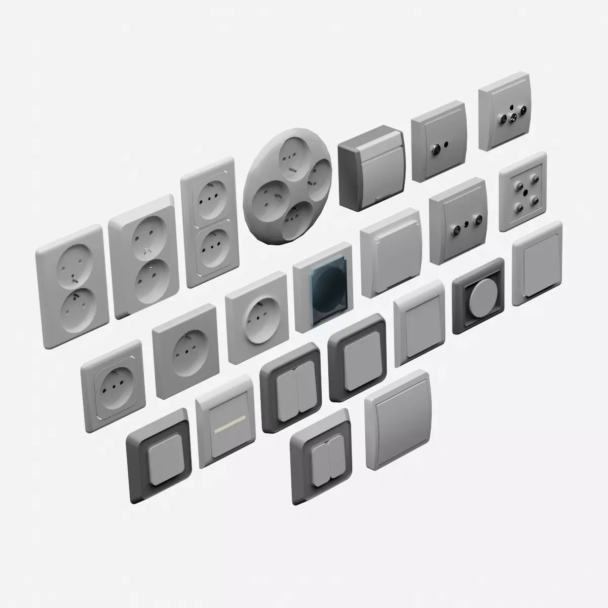 Realistic power sockets and switches 3D model_0
