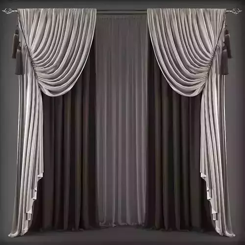 Curtain with drapes Low-poly 3D model