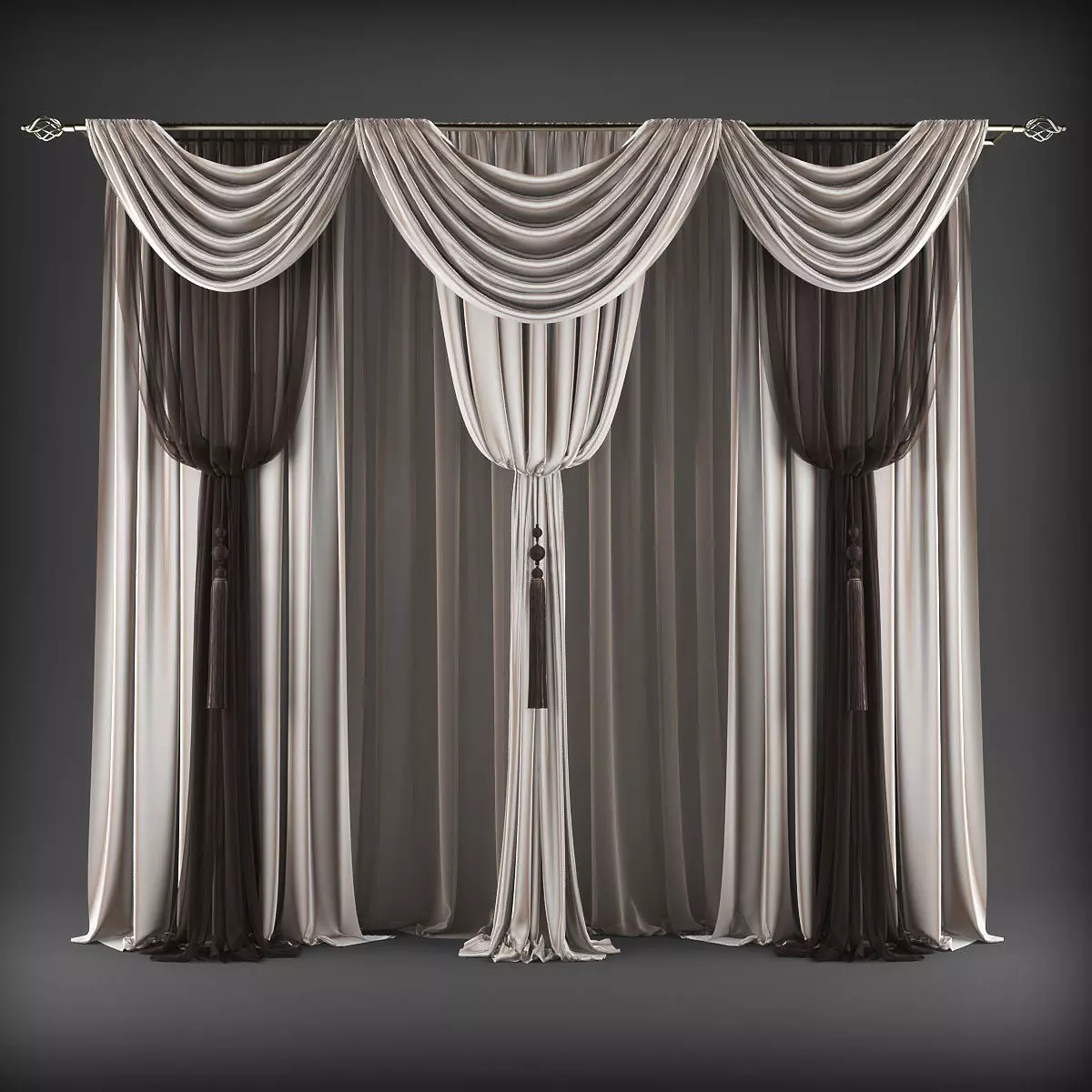 Curtain with drapes Low-poly 3D model_0