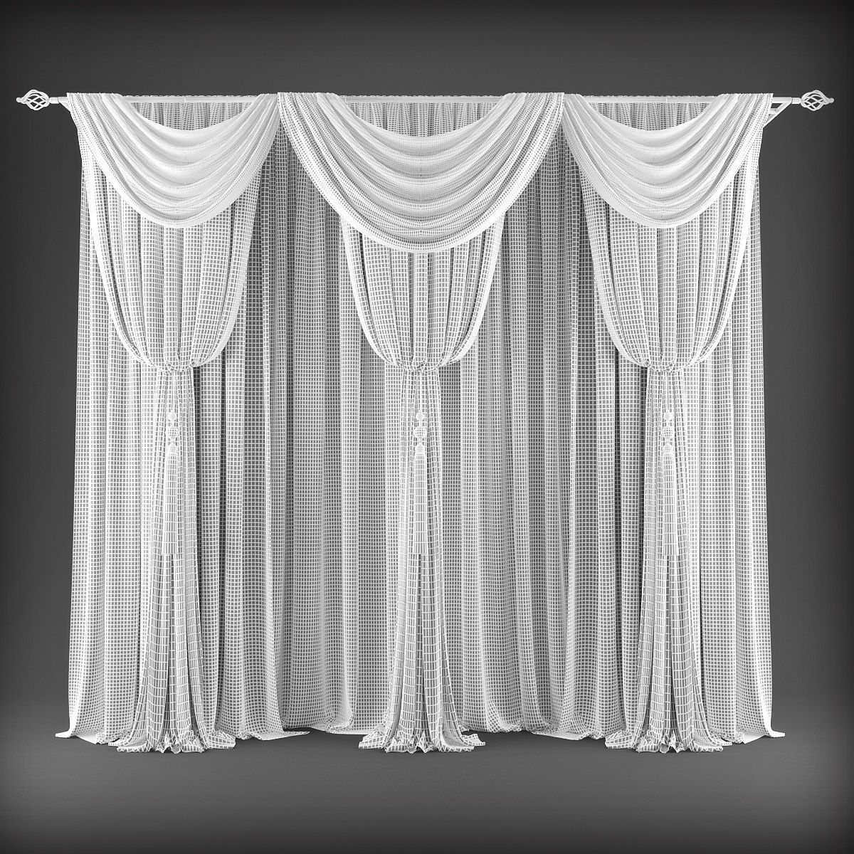 Curtain with drapes Low-poly 3D model_1