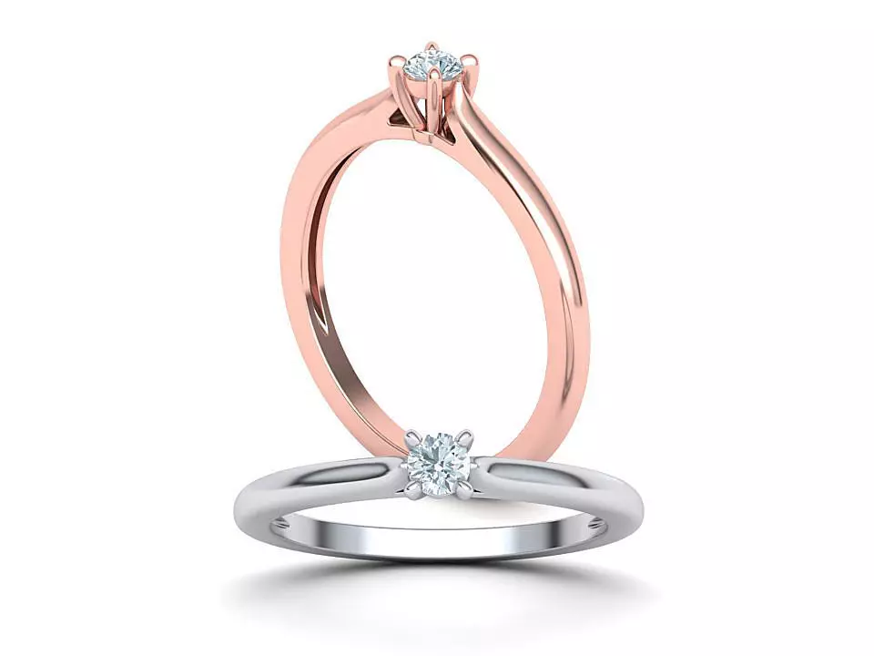 Classic Solitaire ring 3mm round stone 4prong setting  3D print model_0