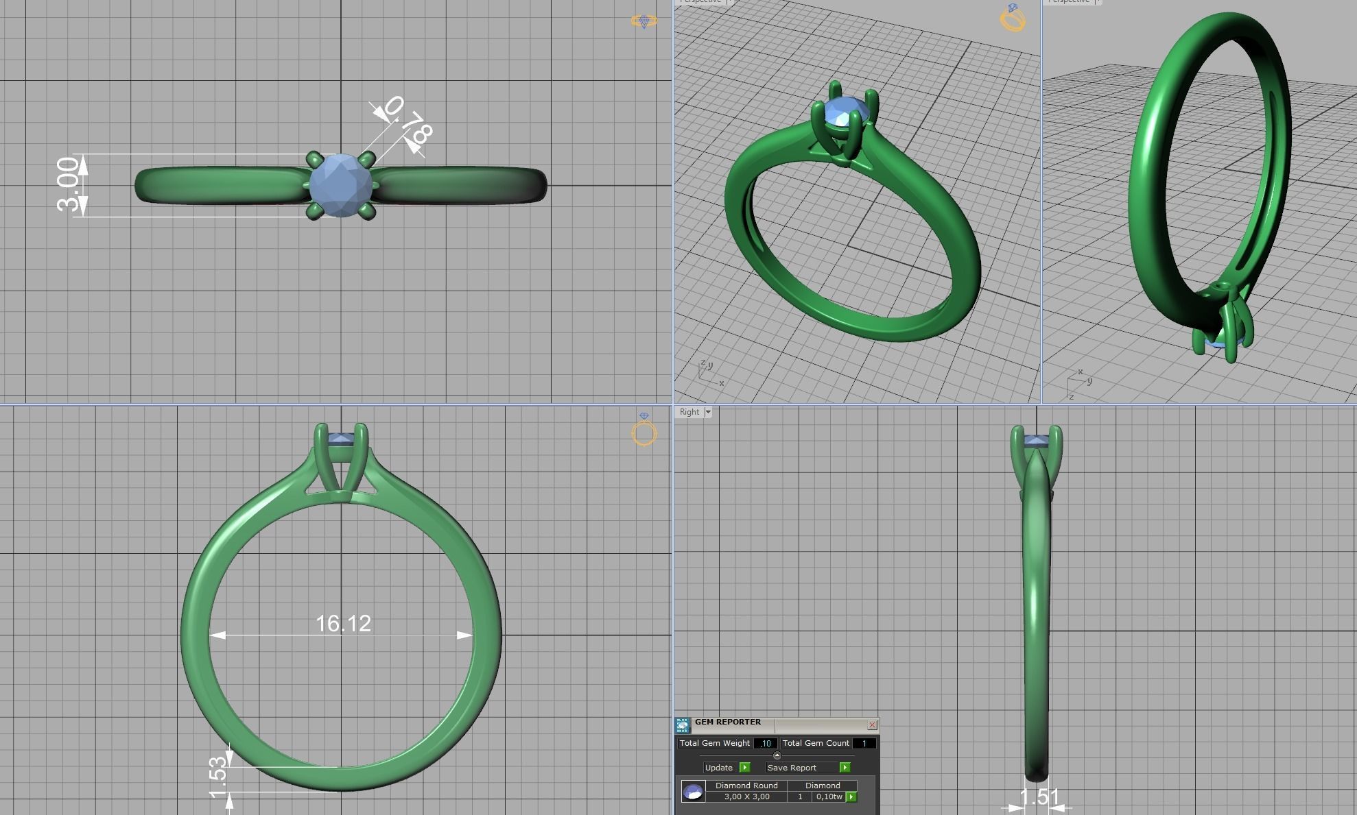 Classic Solitaire ring 3mm round stone 4prong setting  3D print model_5