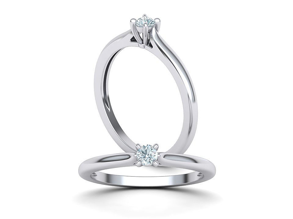 Classic Solitaire ring 3mm round stone 4prong setting  3D print model_2