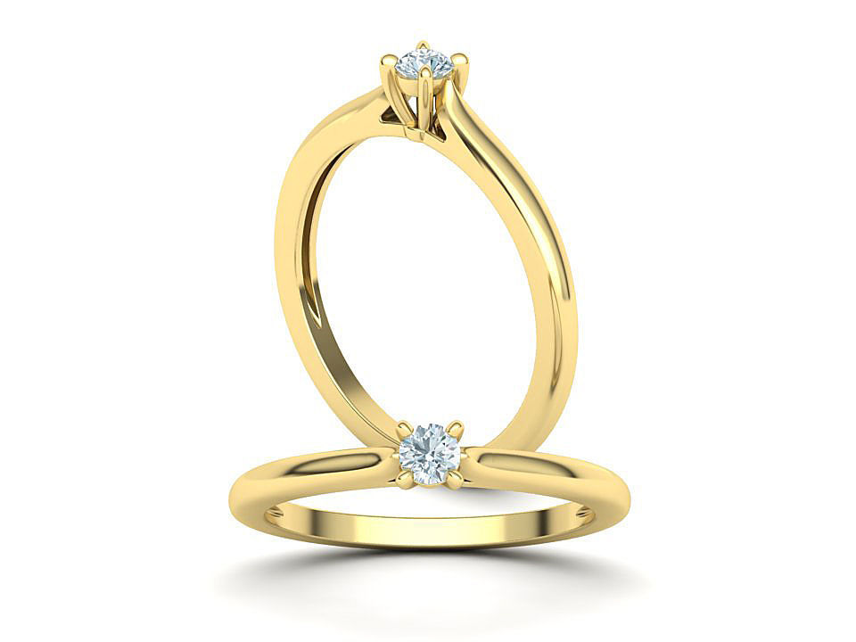 Classic Solitaire ring 3mm round stone 4prong setting  3D print model_3