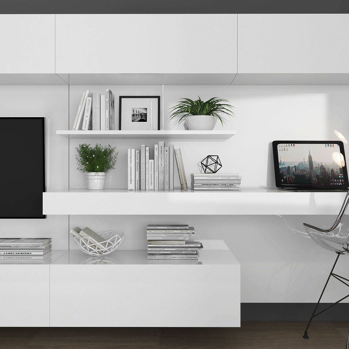 Tv stand and workplace  Low-poly 3D model_1