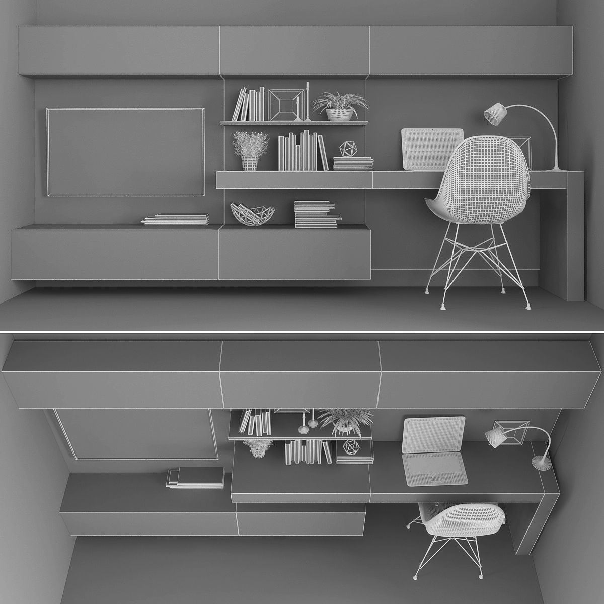 Tv stand and workplace  Low-poly 3D model_2