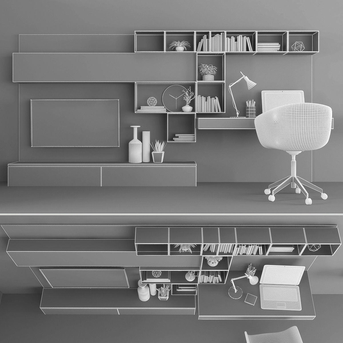 Tv stand and workplace Low-poly 3D model_1