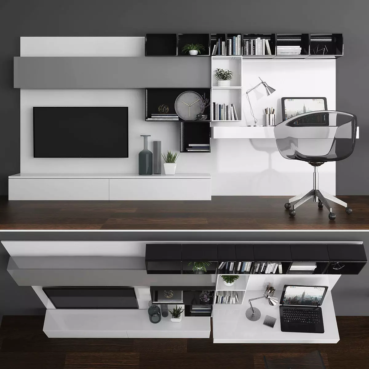 Tv stand and workplace Low-poly 3D model_0