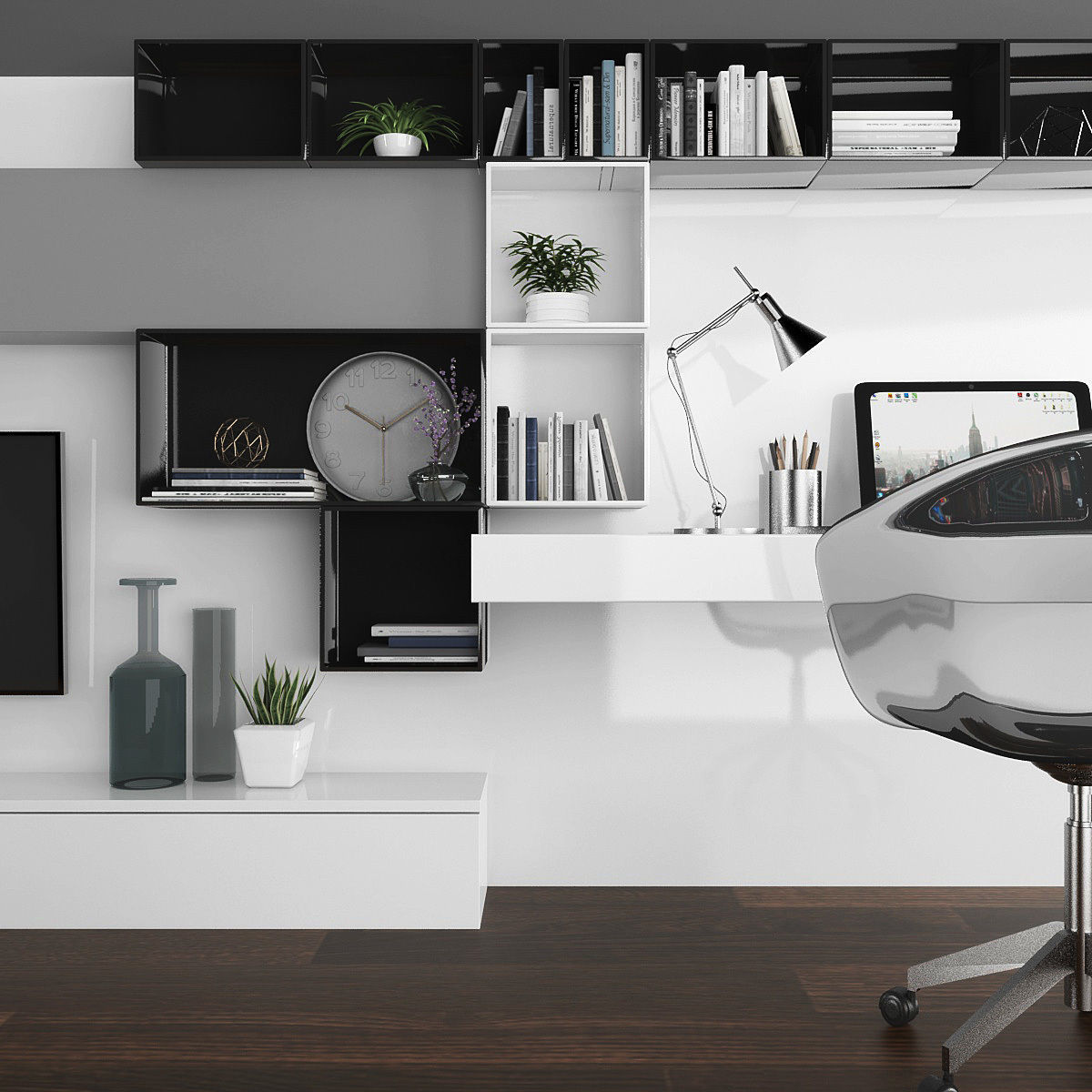 Tv stand and workplace Low-poly 3D model_2