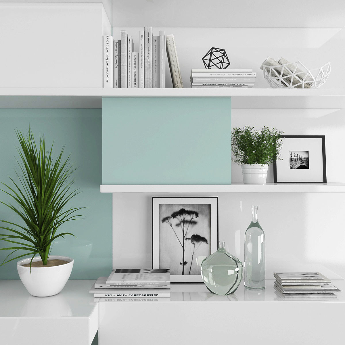 Workplace set modern home office design Low-poly 3D model_1