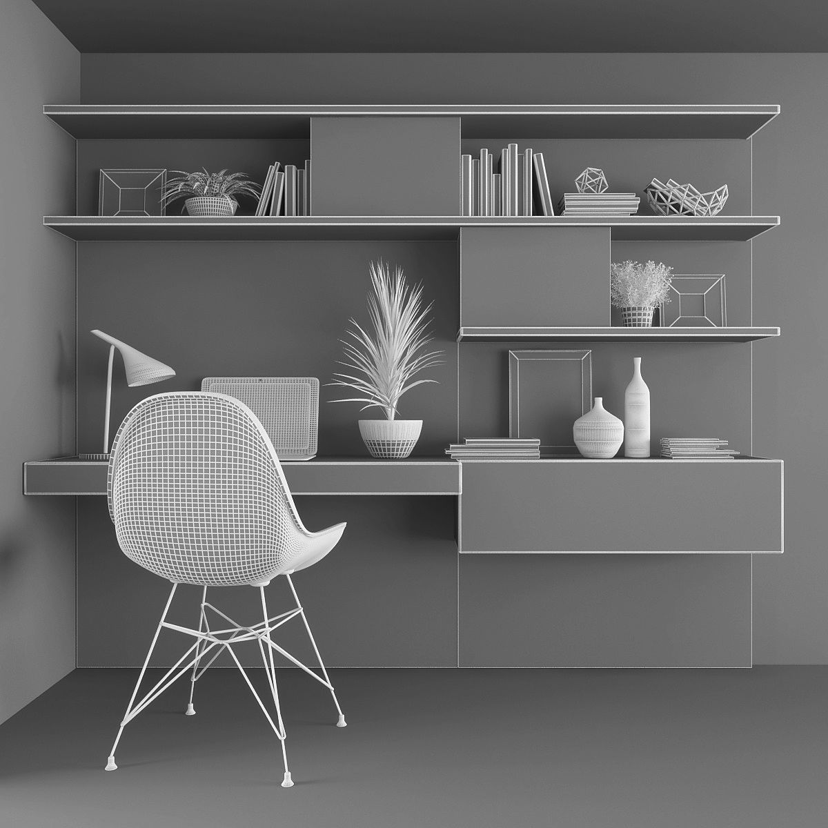 Workplace set modern home office design Low-poly 3D model_2