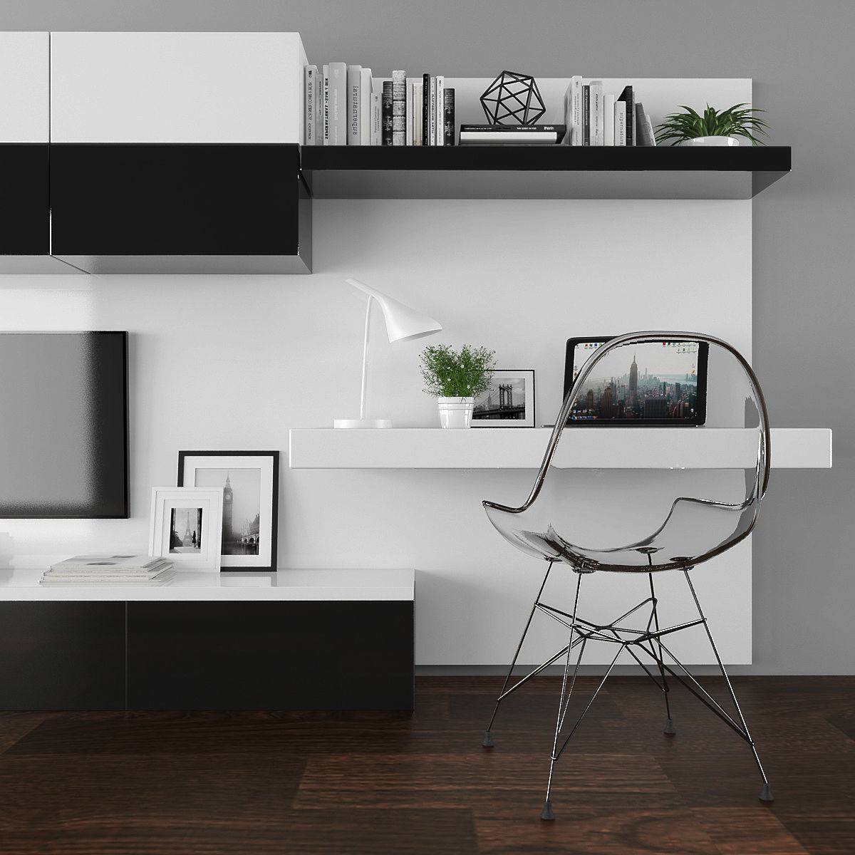 Tv stand and workplace Low-poly 3D model_1