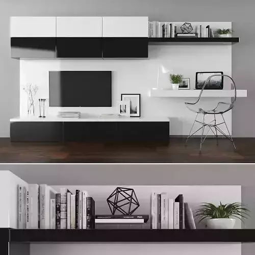 Tv stand and workplace Low-poly 3D model